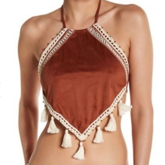 Ale by Alessandra Suede Boho Crop Bikini Top Size M New - Picture 6 of 7